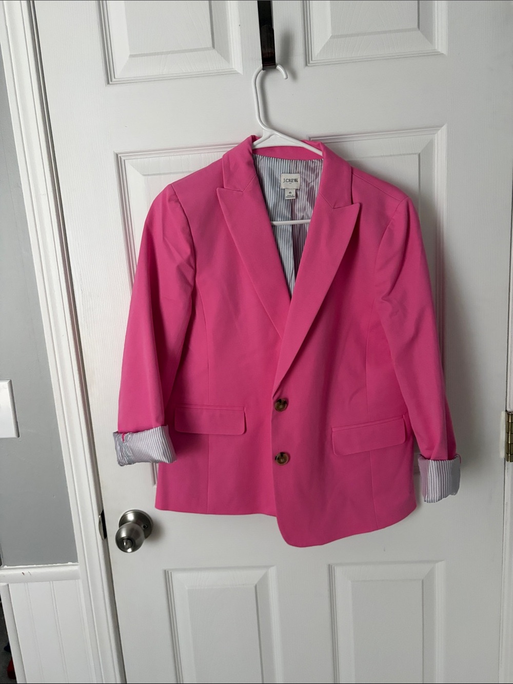 J. Crew Hot Pink Blazer with Striped Lining
